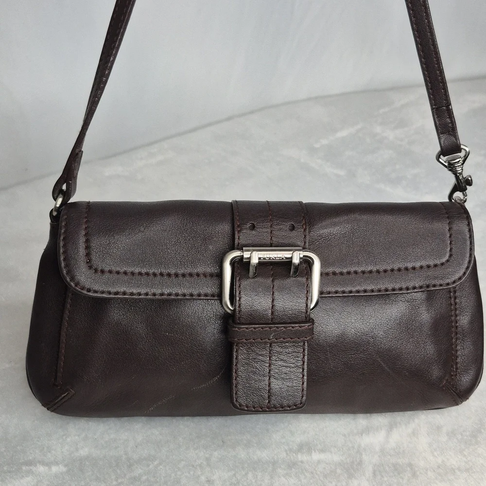 Furla Chocolate Brown Leather Shoulder Handbag